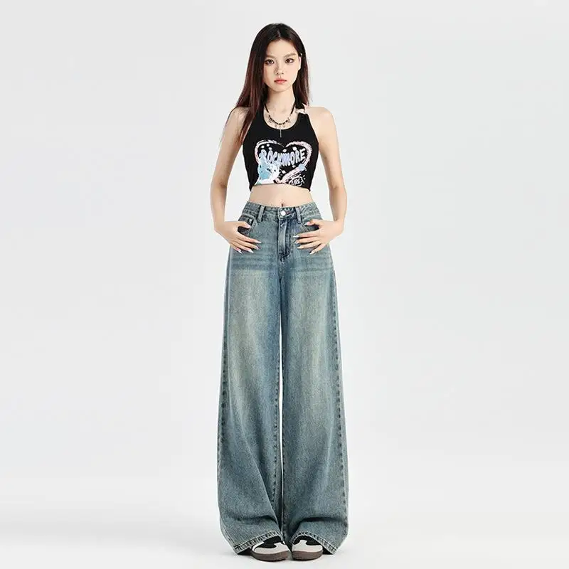 

High Waist Nostaic Wide Leg Jeans for Women Retro Waed mid Stretch Comfortable Fit High Waist Wide Leg Pants for New Year