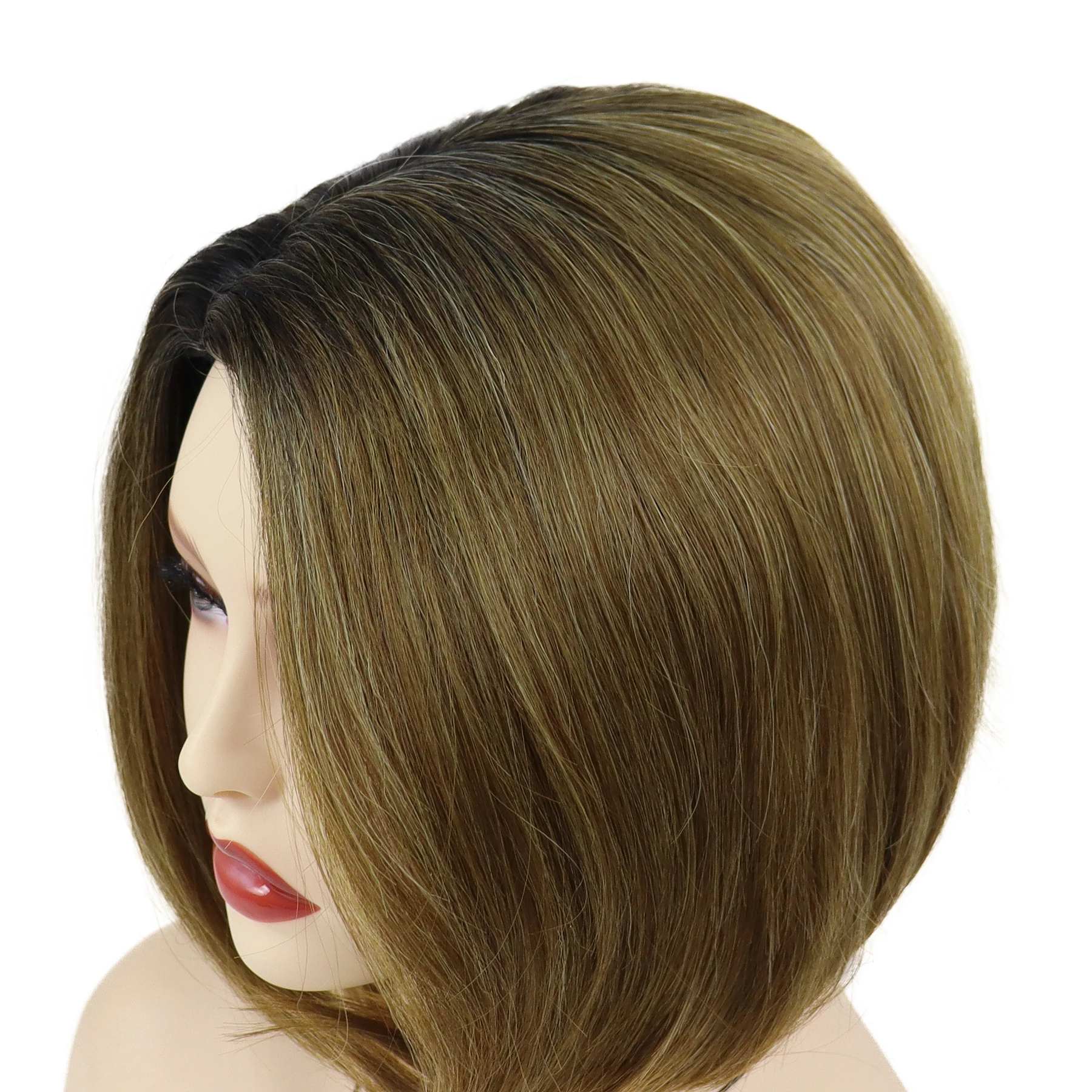 أومبير براون شعر مستعار كارين قص بوب الباروكات للنساء قصيرة مستقيم العسل شعر مستعار أشقر مع جزء جانبي الجذر الداكن الباروكات الاصطناعية الطبيعية