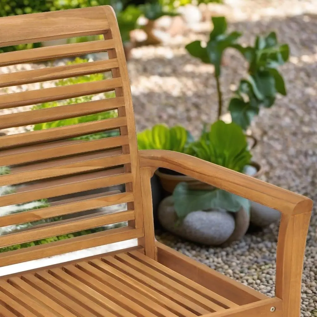 44.1 Solid Teak Wood Patio Bench with Green Cushion - Stylish Outdoor Seating