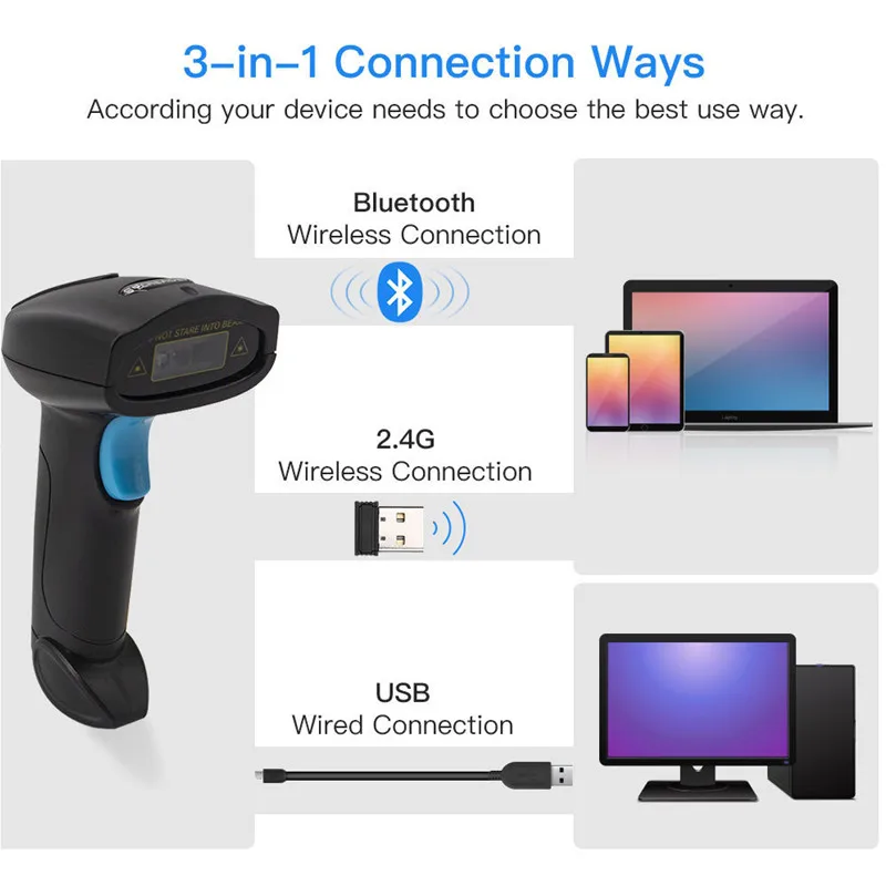 U Series Supermarket Cashier 2.4G Wireless Bluetooth 1D/2D Bar Code Scanning Gun Logistics Express Self sensing Wired Scanner