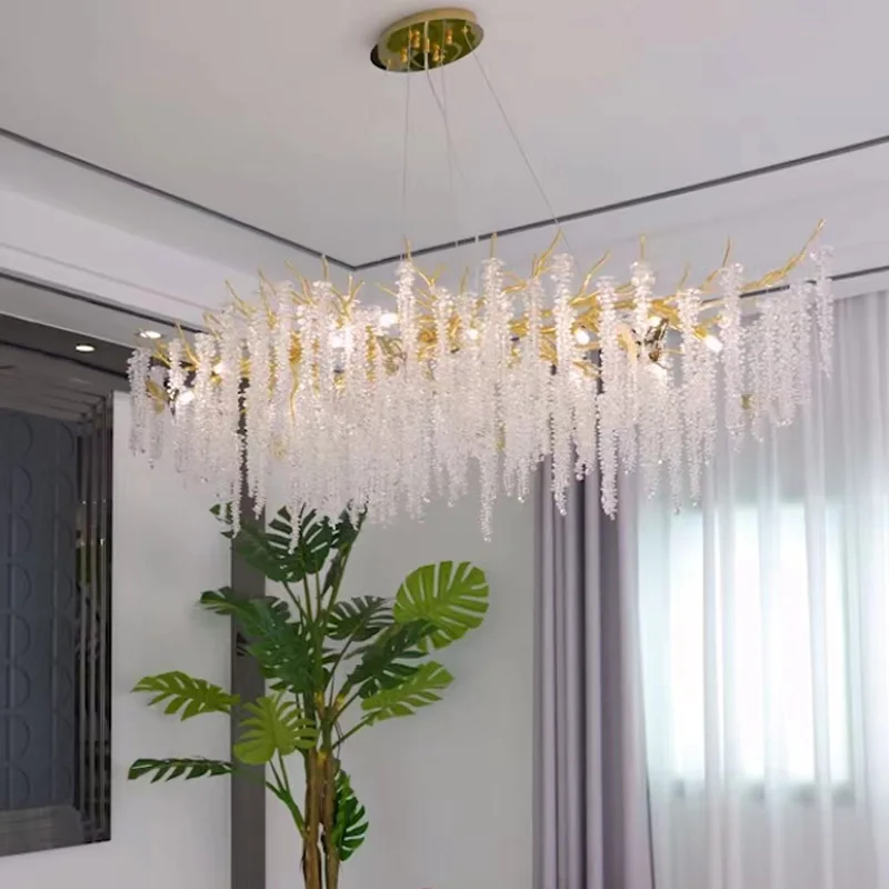 

chandeliers modern luxury 2024, gold dendritic crystal chandelier with G9 light source for dining room ceiling decoration