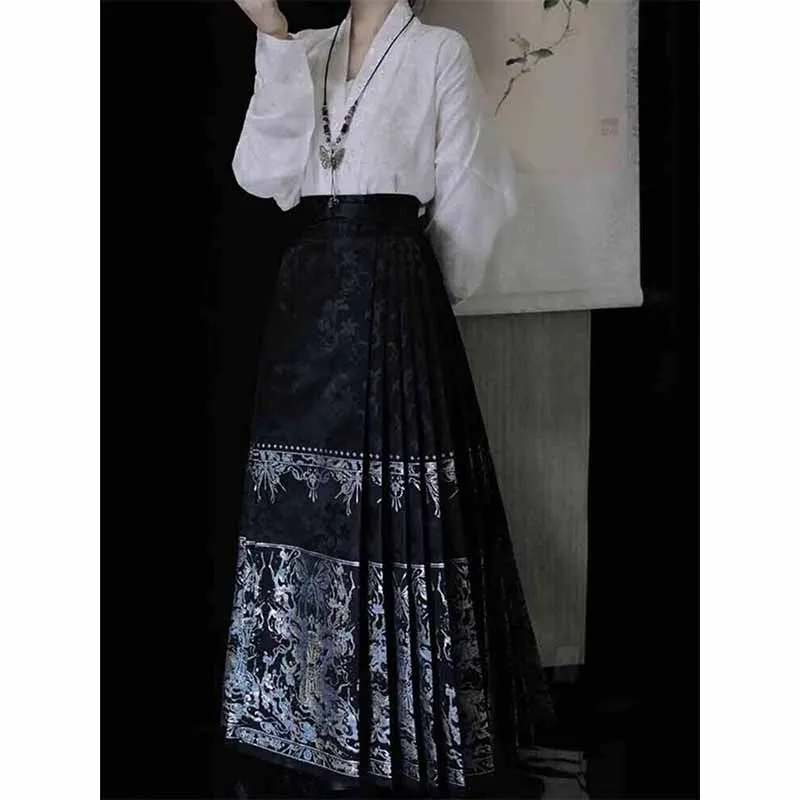 

Hanfu New Chinese Style Shirt Horse Face Skirt Small Daily Two Piece Set Fashion Elegant Commuter Suit Improved Qipao Dress