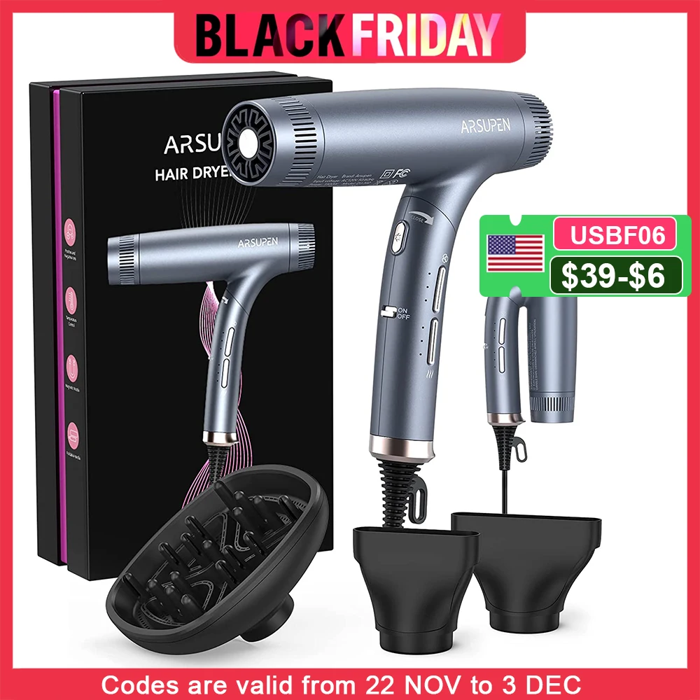 Foldable Hair Dryer, 1600w Ultra-Fast Drying , Ionic Technology, 12 Adjustment Modes Low Noise Auto Clean