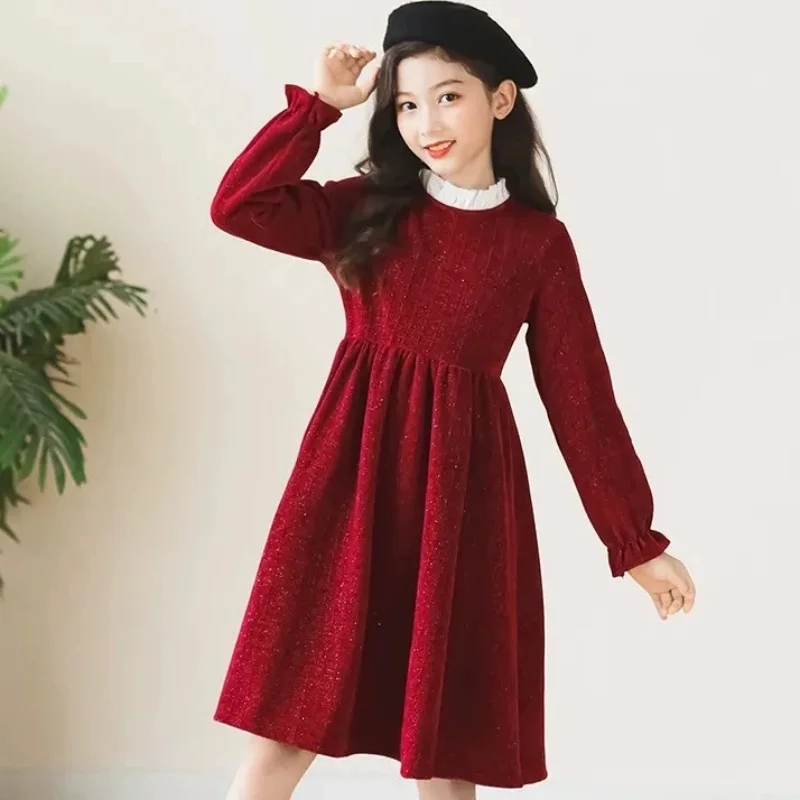 

Kids Corduroy Long Dresses for Girls Clothes Teenagers Children Outfits Party Dress Autumn Warm Baby Costumes 6 8 10 12 13 Years