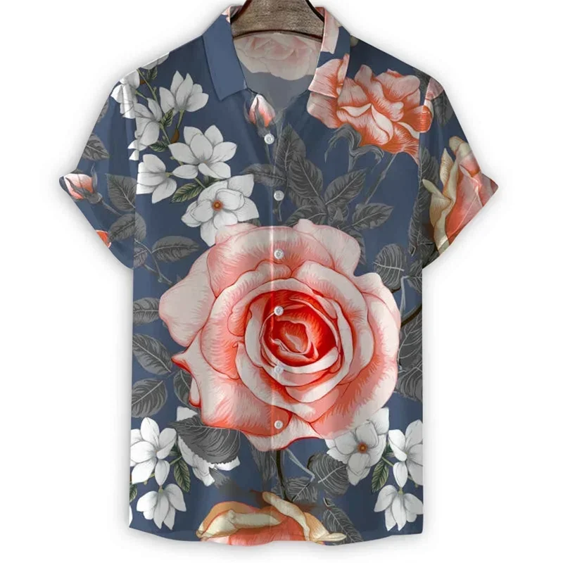 

2024 Summer Fashion New Men's Short Sleeve Shirt Floral Print Daily Casual Lapel Men's Top Loose Comfortable Handsome Shirt