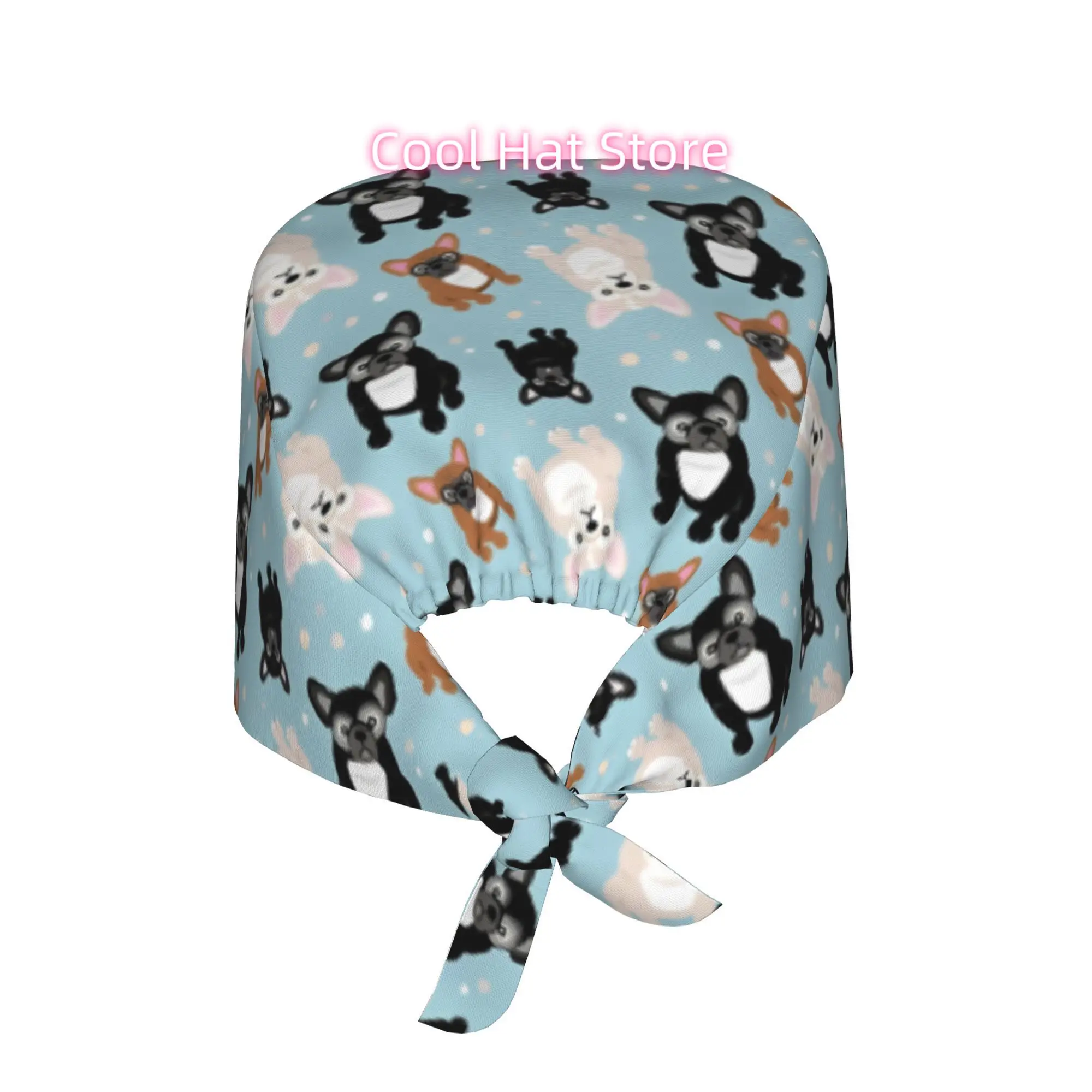 French Bulldogs Cute Frenchies Green Unisex Work Cap Adjustable Lightweight with Lace Up Desig Dust Proof Suitable for Nurses An