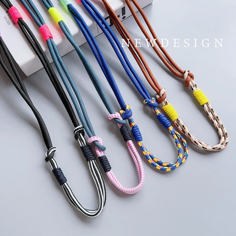 Mobile Phone Lanyard Cross-body Carryable Lengthening Anti-lost Mobile Phone Chain Versatile Contrasting Color Double Ring Knot