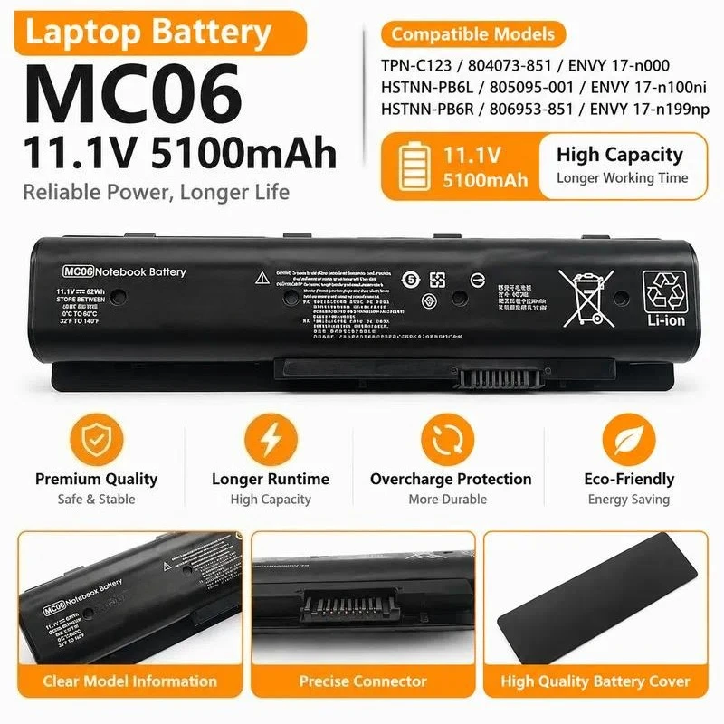 Replacement Battery for HP MC06 MC04 ENVY 17-n000 TPN-C123 804073-851 Laptop Notebook Power Supply