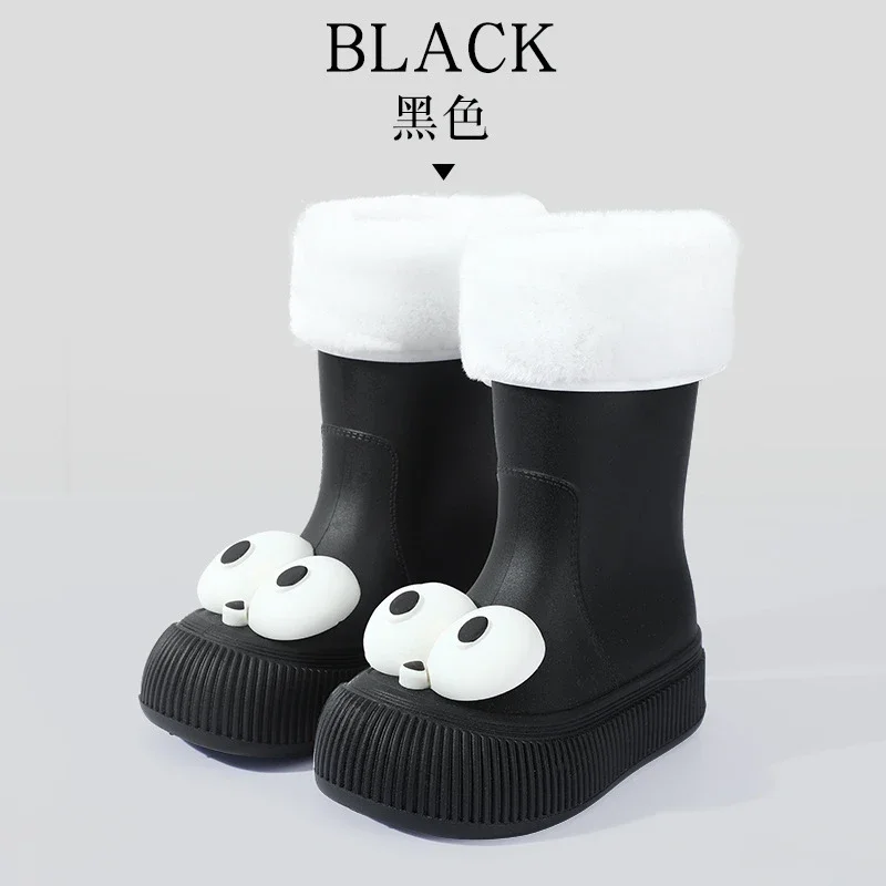 Autumn and Winter Velvet Women's Outer Wear Water Shoes Non-slip Waterproof Velvet Medium Tube Parent-child Rain Boots