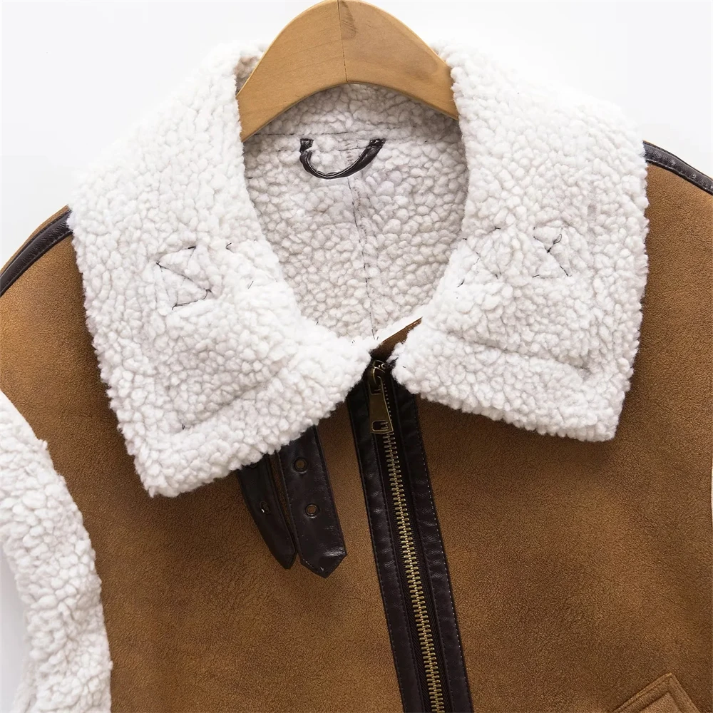 Taop & Za UR-Gilet chaud en peluche, ample, sans manches, fermeture éclair, tempérament, polyvalent, automne, hiver, 2024