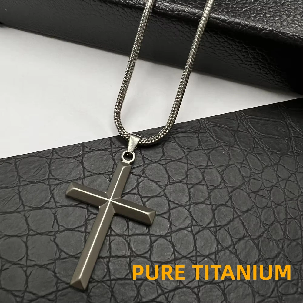 NEW 2.5mm Width Pure Titanium Snake Chain Cross Pendant Necklace for Men Women Anti-Allergic Jewelry Necklaces Birthday Gift