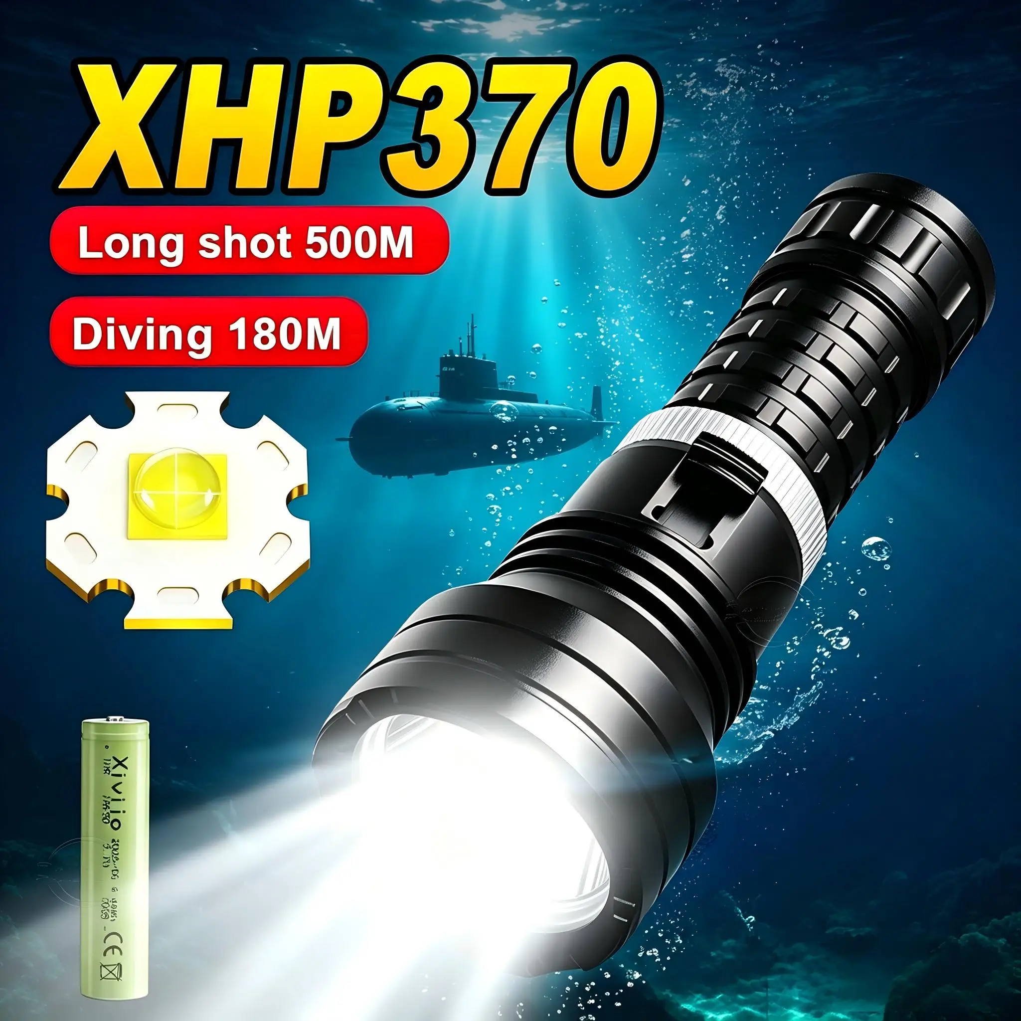 2026 Professional 180M Diving Flashlight IPX8 Waterproof LED Scuba Dive Torch Magnetic Switch Underwater Cave Diving Flash Light