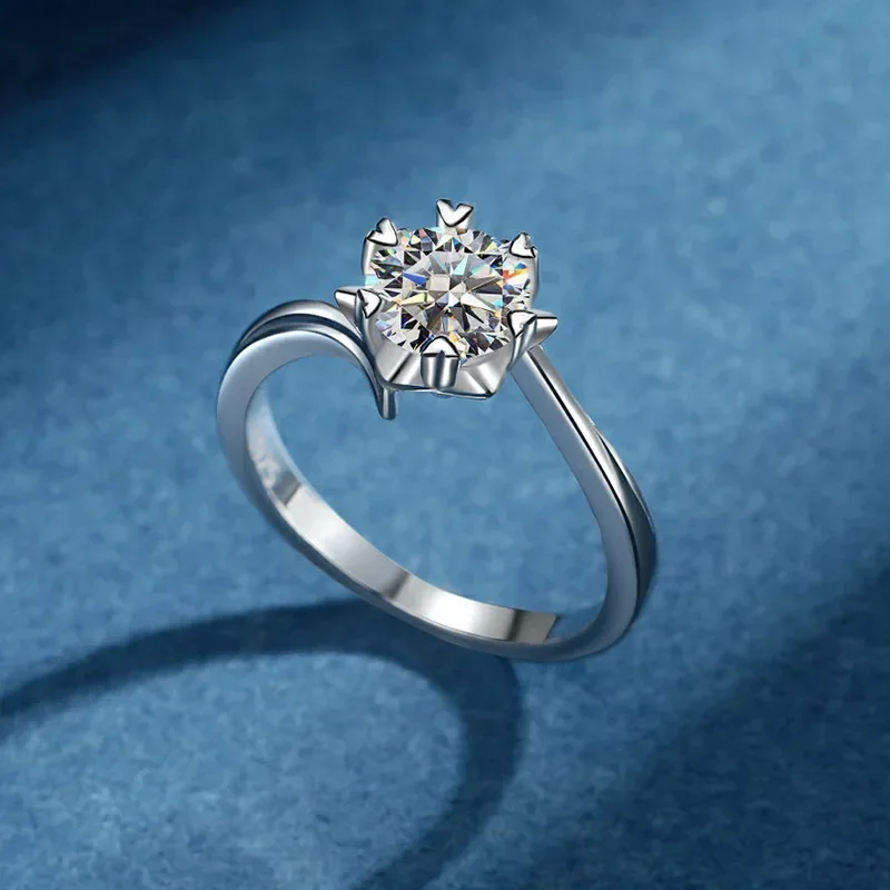 PT950 Platinum Snowflake Moissanite Ring for Lover, VVS1 0.3/0.5 CT Sparkling Six Pronged Diamond for Cute Girl Wedding Women