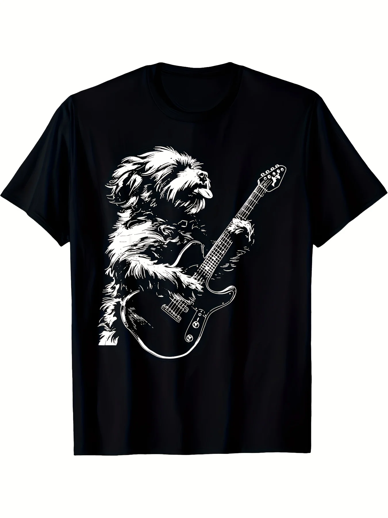 Men's Funny Poodle Rockstar T-Shirt - Retro Black  Crew Neck Tee with Poodle Playing Electric Guitar Print, Soft Band Shirt Suitable for Concerts, Parties  Casual Wear,  Music Gift for Dog Lovers
