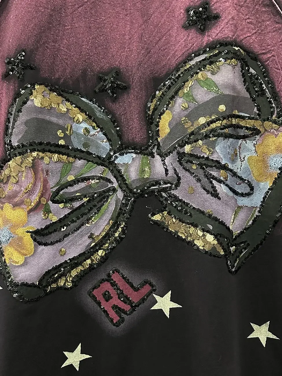 Heavy Industry Sequined Bow Gradient Color Short-sleeved T-shirt Women\'s 2025 Spring Summer Loose Sweet Round Neck Cotton Top