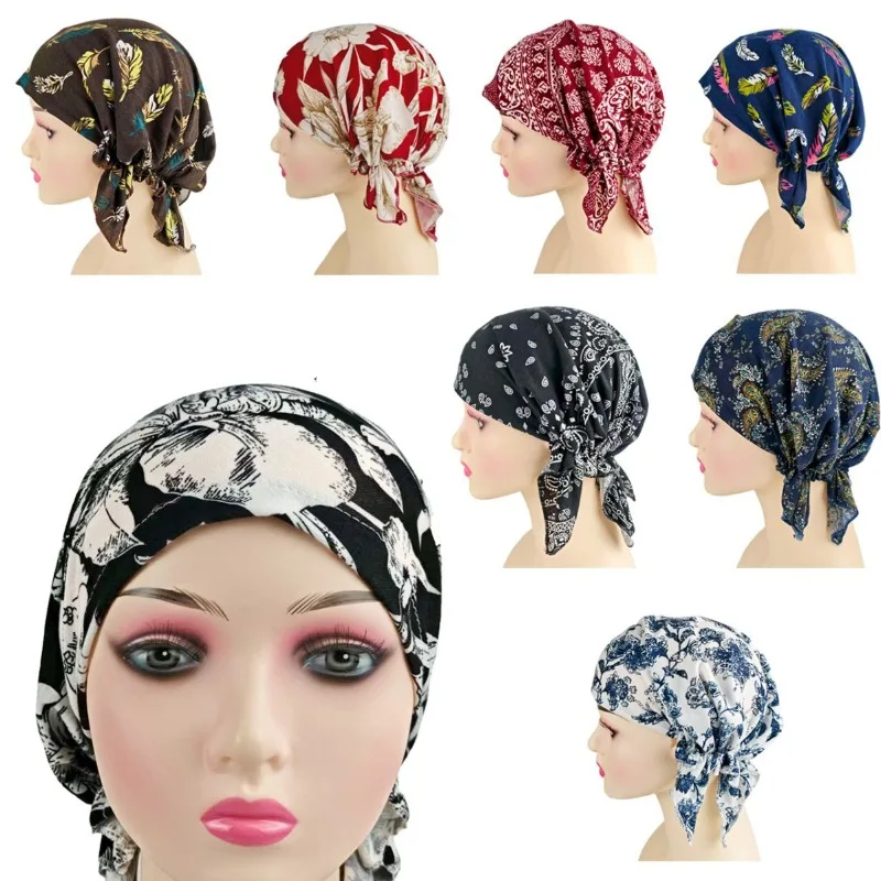 New Print Triangle Hat, Fashion Stretch Knit Turban Cap, Round Top Headwrap Pull-On Hat for Amazon Cross Border Hot Sale