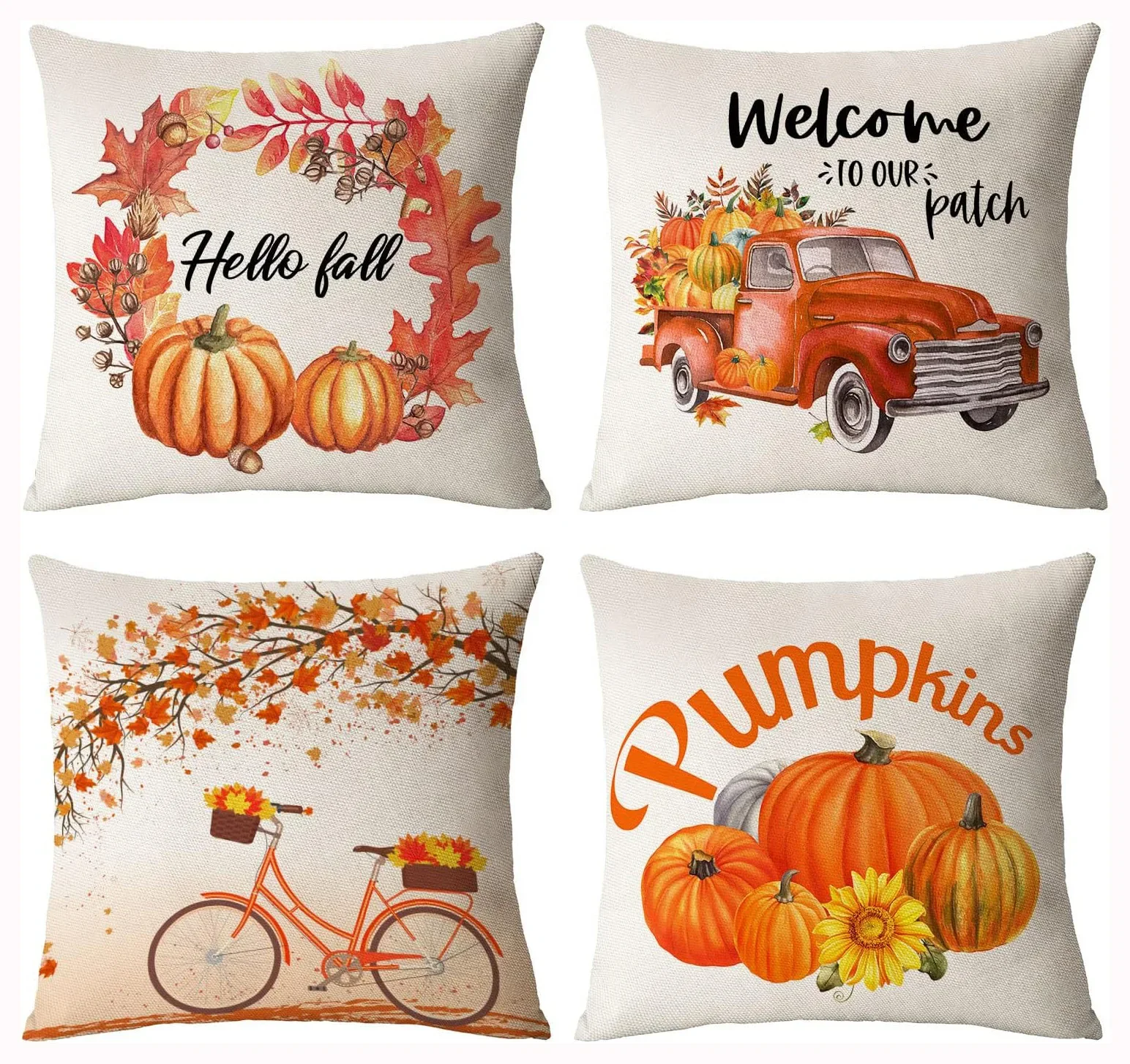 18*18inch Thanksgiving Decorative Cushion Cover ,Linen Pumkin Maple Leaf Autumn Pillow Covers ,Cushion Covers for Sofa Chair