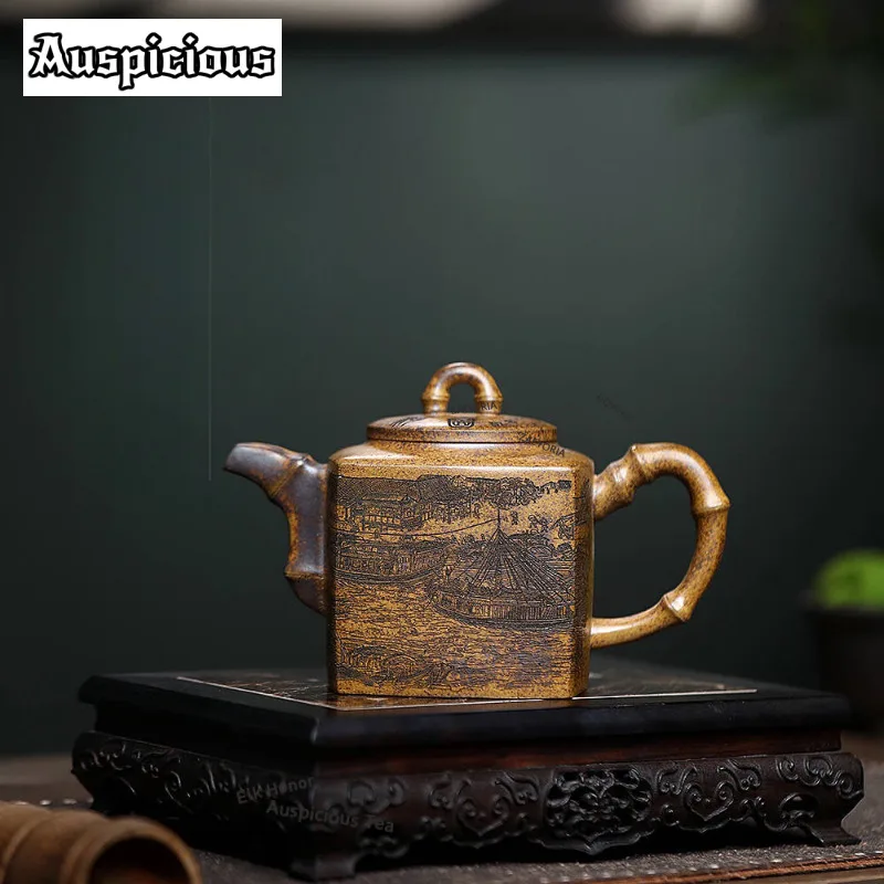 400ml Yixing Purple Clay Teapots Artists Handmade Bamboo Joint Pot Raw Ore Wood-fired Mud Kettle Chinese Zisha Tea Set Craft