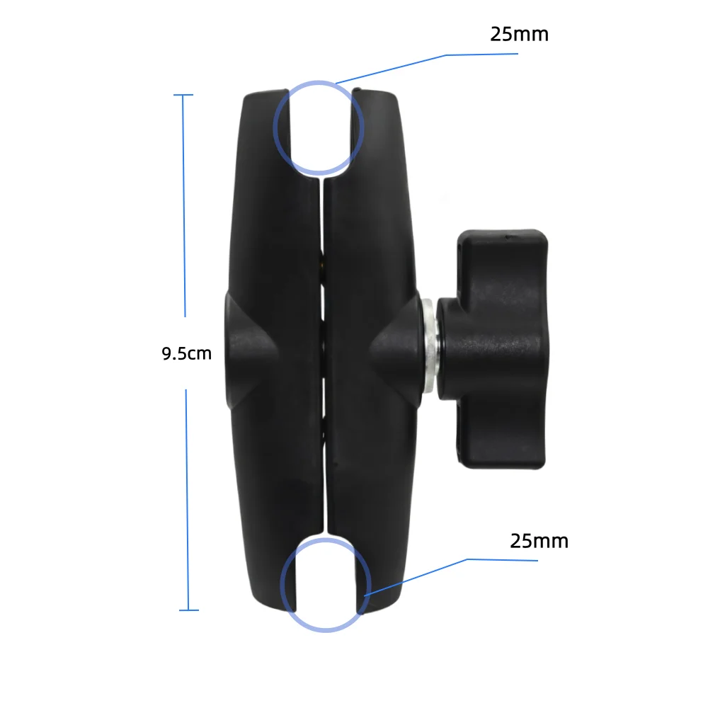 Soporte de extensión de doble articulación con longitud de brazo de 6cm, 9.5cm, 15cm, compatible con adaptador de montaje de bola de 25mm para poste.