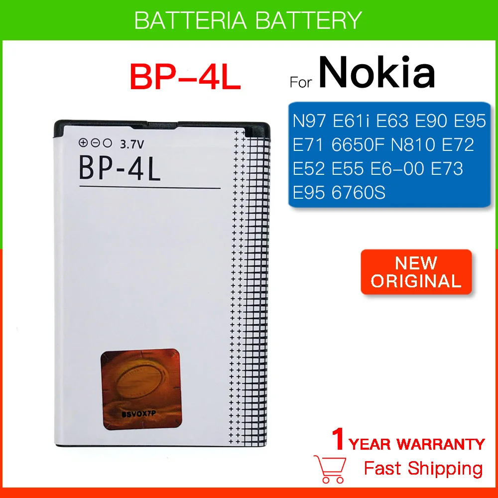 100% Original 1500mAh BP-4L BP4L BP 4L New Battery For Nokia E61i E63 E90 N810 E72 E52 E71 6650F New Original Batteries