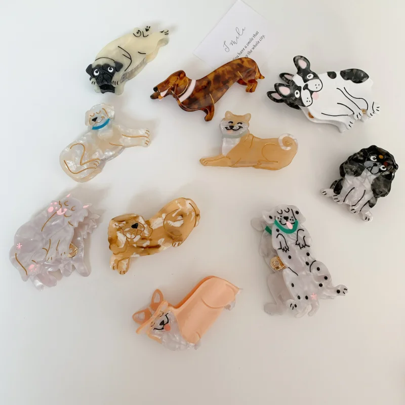 Korean New Dog Animal Hair Accessories Acetic Acid Hair Clip French Corgi Cute Animal Geometry Claw Hair Clip Dorp Shipping