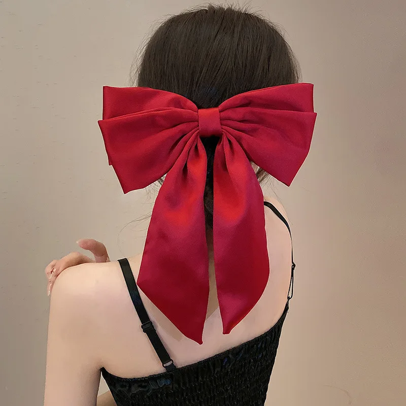 VANIKA Fashion Women Satin Bow Hair Clip Hairpin Barrettes Elegant Girls Solid Color Ponytail Clip Headwear summer accessories