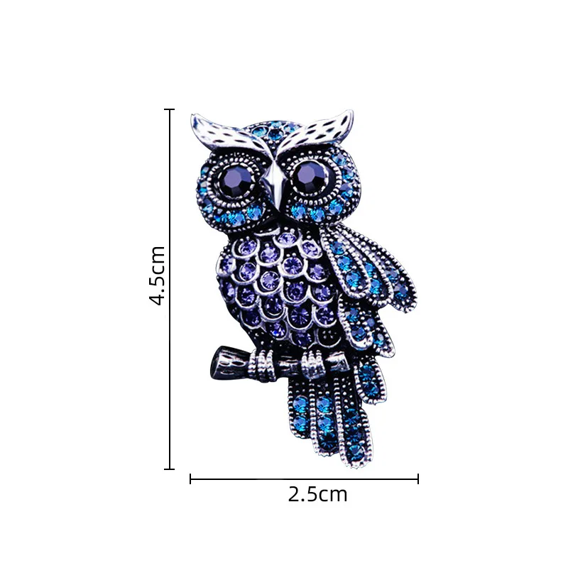 Fashion Rhinestone Blue Purple Owl Brooches For Women Men Clothing Suit Accessories Vintage Owl Brooch Pins Jewelry Gifts