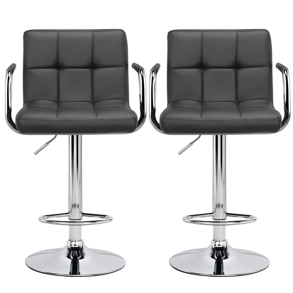 

Barstools Swivel Leather Stool Adjustable Bar Chair Kitchen Chairs with Backrest and Footrest, Set of 2, Grey