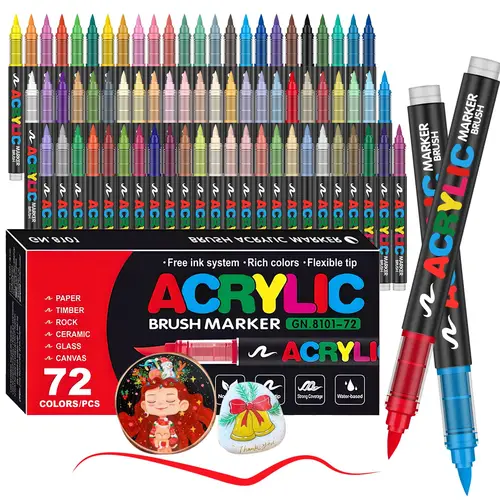 Rotuladores de pintura de 12/120 colores, pincel, bolígrafos de pintura acrílica para suministros de arte, pintura de tela, piedra, vidrio, cerámica, madera, roca, tarjeta de Navidad