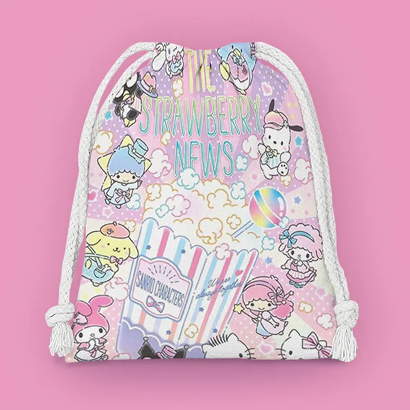 Anime Sanrio Kawaii Drawstring Storage Bag Cute Hello Kitty My Melody Kuromi Cartoon Portable Folding Pocket Gifts Sweets Pouch