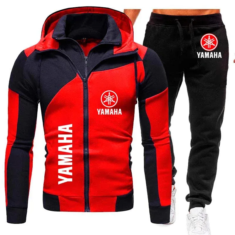 

Yamaha Men's Clothing Yamaha Logo Tracksuit Autumn Winter Warm Wool Sweat Suits Zipper Sweatshirt&Sweatpants Sets Men Sportswear
