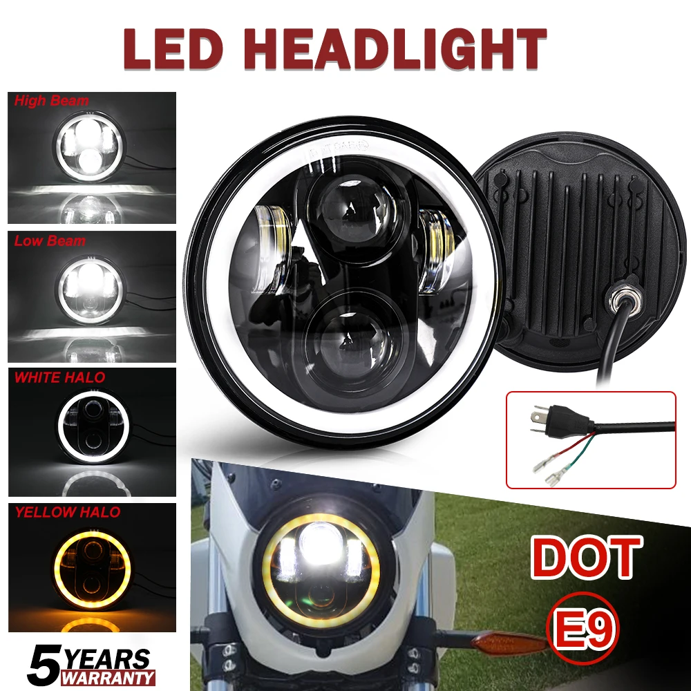 

5 3/4"LED Headlamp 7inch Motorcycle LED Headlight Moto Light Halo White Yellow DRL Angel Eyes For Offroad SUV UAZ Led Headlamp