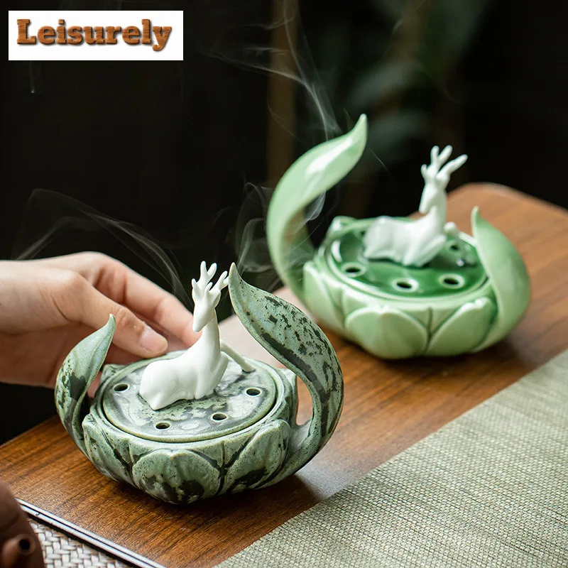 One Lotus Blossom Grows Deer Incense Holder Diffuser Incense Burners Meditation Scented Aromatic Candles Censer Home Craft Gift
