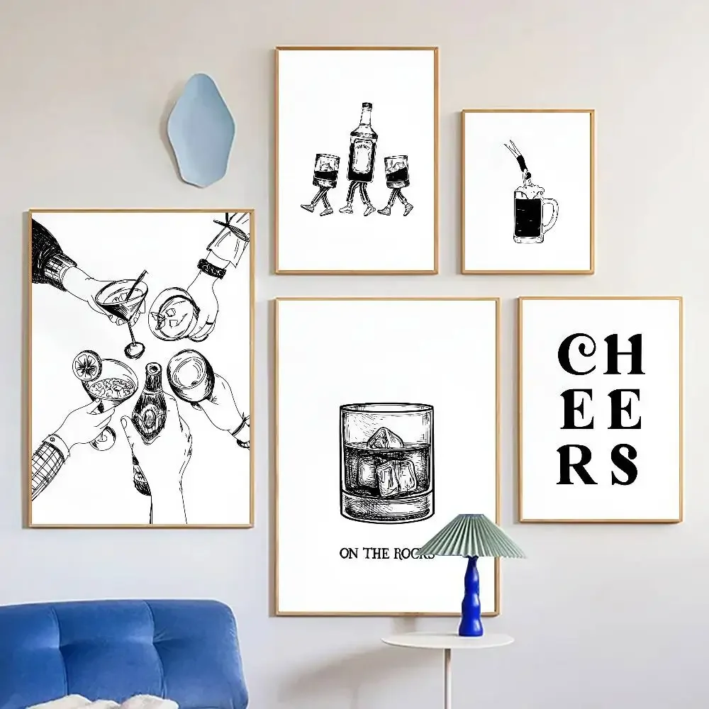 Beer Tequila Whisky Cheers Funny Poster Self-adhesive Art Room Entrance Restaurant Wall Decor Art Painting