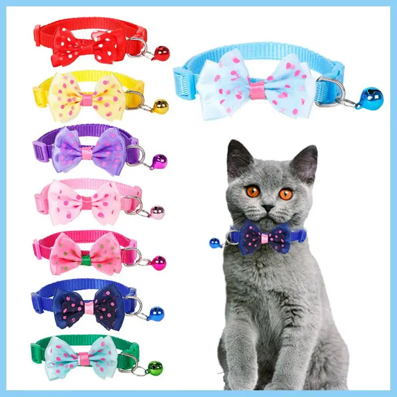 Pet Collar Adjustable Durable Cat Collars Cute Bow Kitten Necklace Soft Bell Puppy Lead Pet Product Dog Supplies Cat Accessories