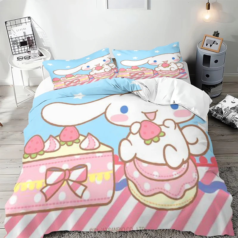 Cinnamoroll Funda nórdica Impreso 3D Juego de cama de microfibra de tamaño completo Decoración de dormitorio dedicada