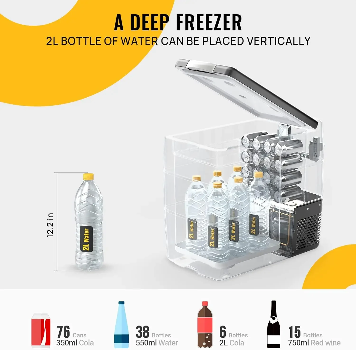 12V Fridge Freezer Portable Car Fridge 53 Quart Portable Refrigerator 12V/24V DC 110~240 Volt AC for RV Camper Truck Jeep Pickup