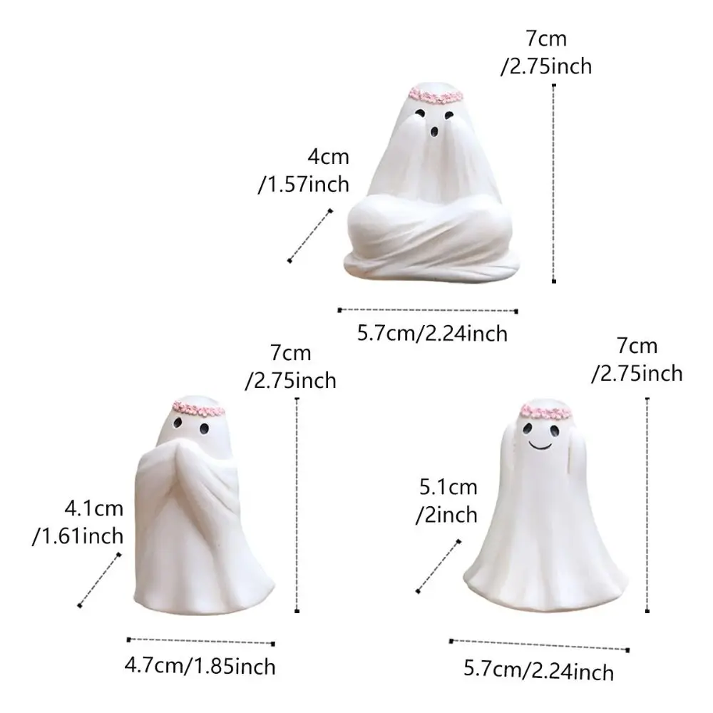 3pcs Garden Atmosphere Decoration Resin Halloween Ghost Decor Set Cute Cartoon Floral Haunting Ornaments Funny Ghost Statue Gift