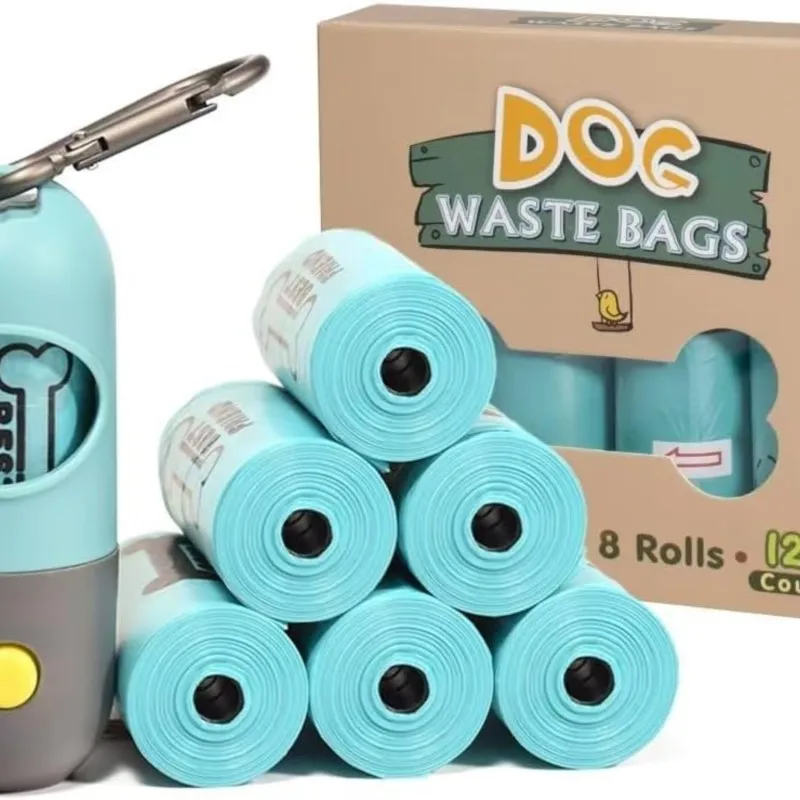 

Dog Poop Bags8 Rolls Guaranteed Leak-Proof Poop Bags, Extra Thick Waste Bags 120 Count, Includes Flashlight Bag Dispenser Holder