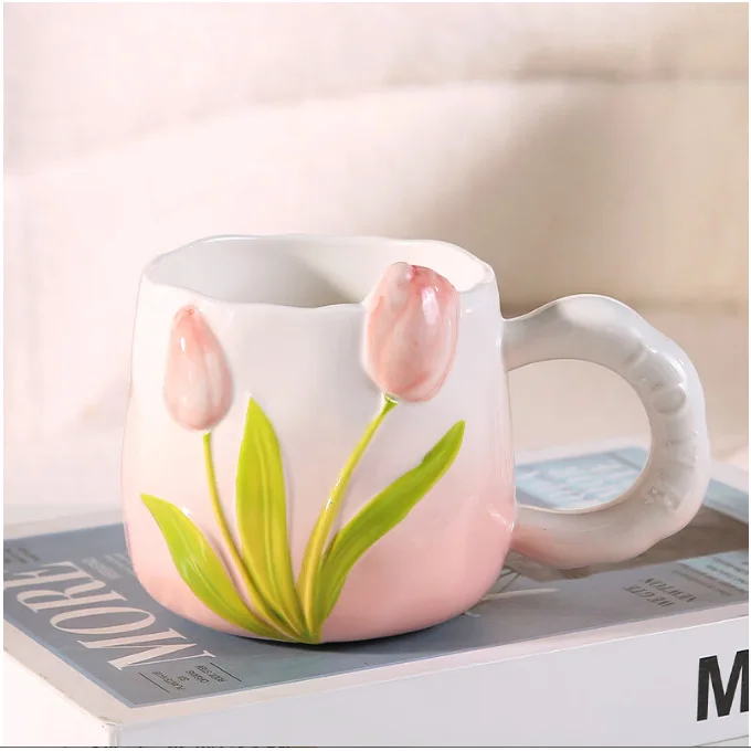 

Керамическая кружка-тюльпан с крышкой и ложкой, 400 мл, чашка для кофе и чая, подарки ко Дню святого Валентина/учителя для пар, женщин, домашнего офиса