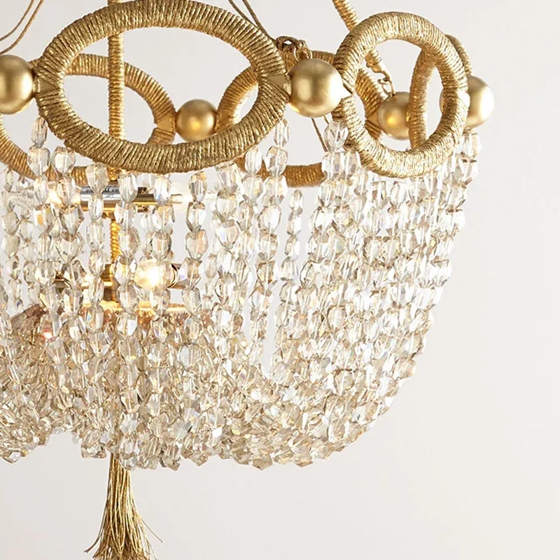 Modern Gold Crystal Kitchen Chandelier 55x88cm Hanging Pendant Light Fixture Vintage Candle Style Lamp For Dining Room Decor