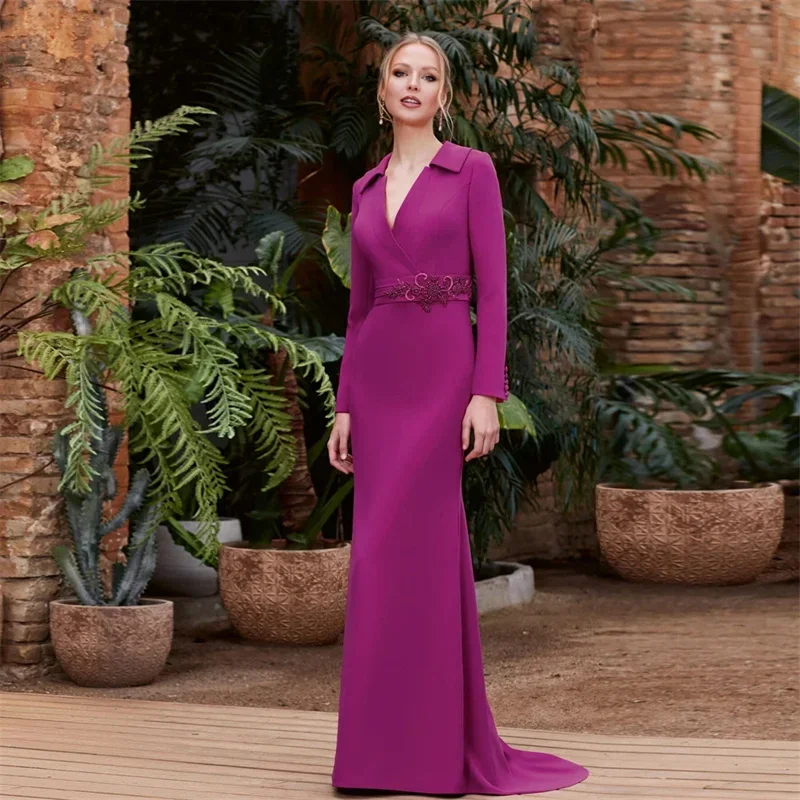 Elegant Mermaid Mother of the Bride Dresses V Neck Customized Long Sleeves Wedding Party Gowns Appliques 2026 فساتين ال