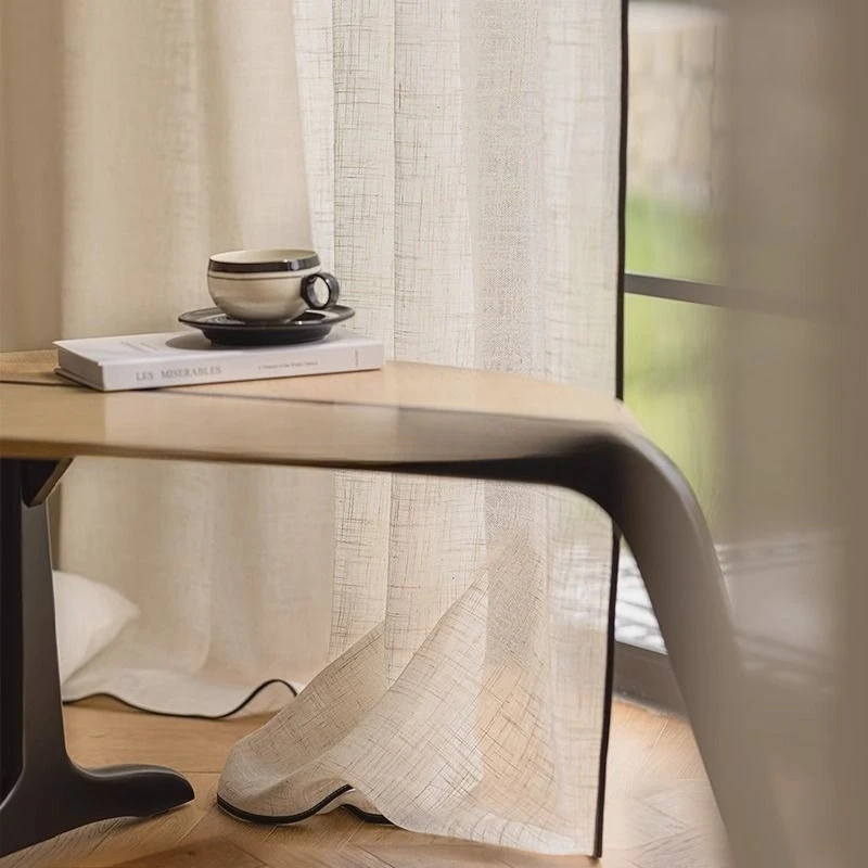 

Custom Size Luxury Sheer White Tulle French Black-edged Linen Gauze Is Simple and Light-transmitting But Not Transparent