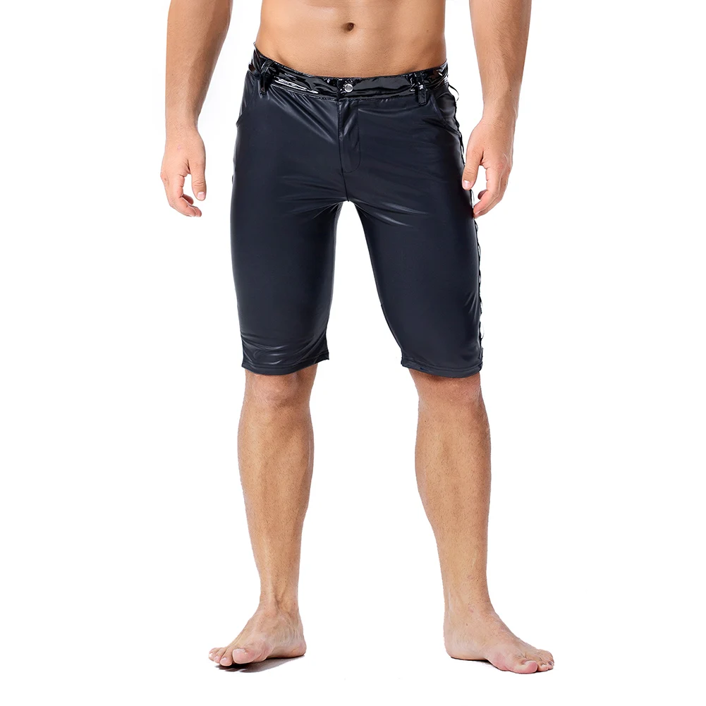 Mens Sexy Lingerie Tight Leather Shorts Nightclub Low Waist Elasticity Slim Fit