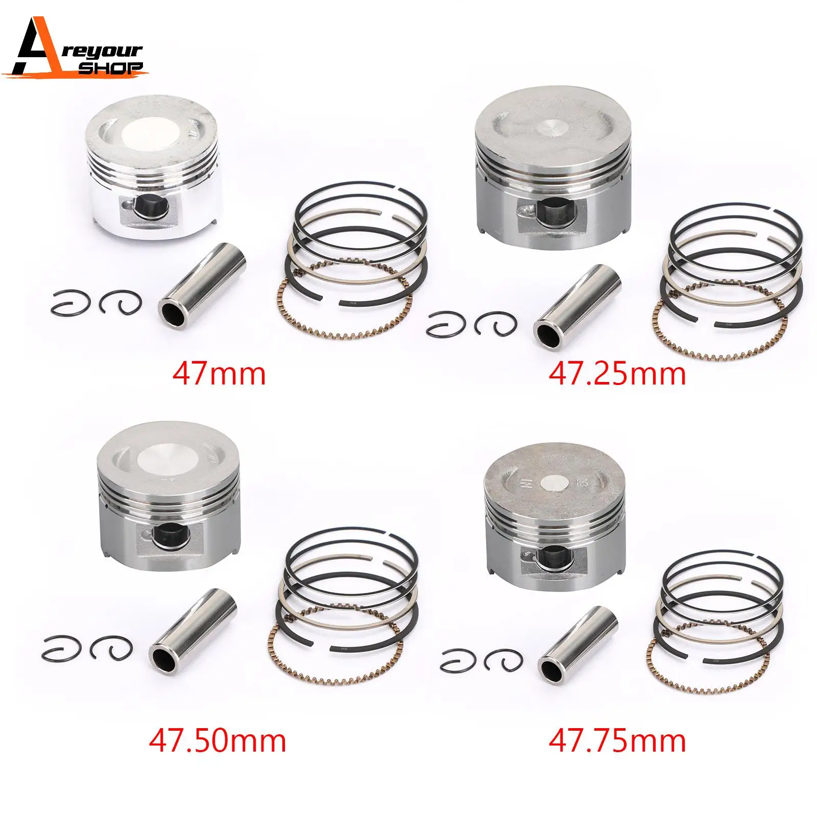 Areyourshop Piston Kit Standard Bore Fit for Polaris Sportsman 90 / Outlaw 90 07-16 0.75MM 47.75mm 43D-E1631-00 0453430 Motor