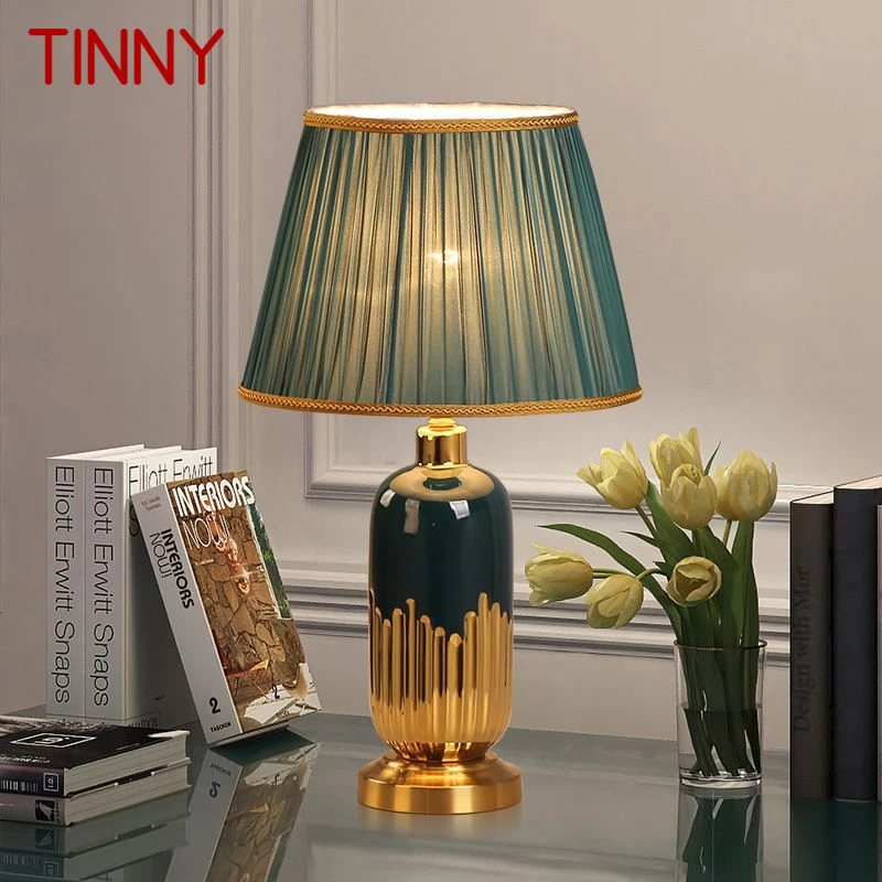 

TINNY Modern Ceramic Table Lamp LED Simple Creative Green Nordic Bedside Desk Light for Home Living Room Bedroom Decor
