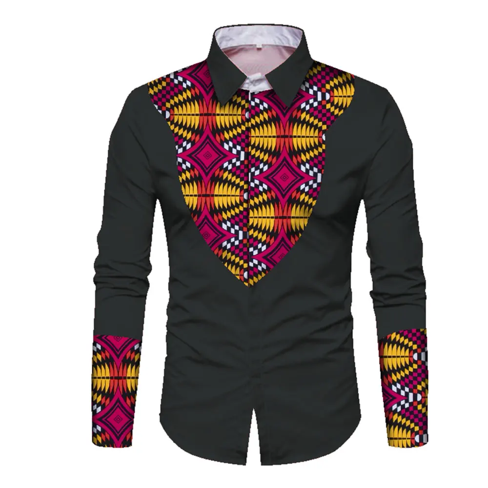 Men African Print Shirt Clothes Long Sleeve Cotton Slim Fit  Lapel Shirt Tops Men Personal Custom Plus Size WYN352