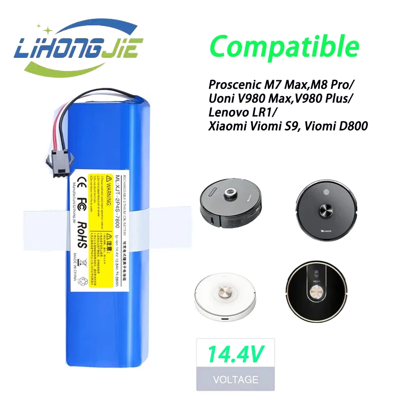 

2024 14.4V 12800mAh is suitable for Xiaomi Lydsto R1, Viomi s9, Viomi D800 rechargeable lithium-ion battery robot vacuum cleaner