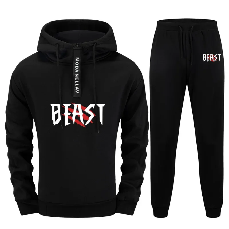 

Mens Streetwear 2 Piece Set 2025 New Half Zip Hoodie and Joggers Tracksuit Urban Fashion Outfit Autumn Winter Jogging Suit