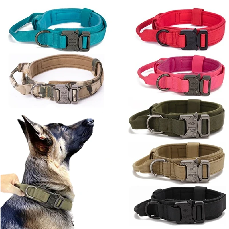 Military Tactical Dog Collar Leash Set Durable Pet Collar Retractable Leash Medium Large Dog German Shepherd Training Accessorie